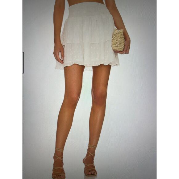 NWT MINKPINK BLOWOUT WHITEWASH MINISKIRT Shirred Waist Double Ruffle S $99 MSRP - Picture 1 of 4